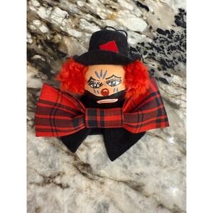 Vintage Clown Ornament Handmade Unique Whimsical Holiday Decoration Plaid wood